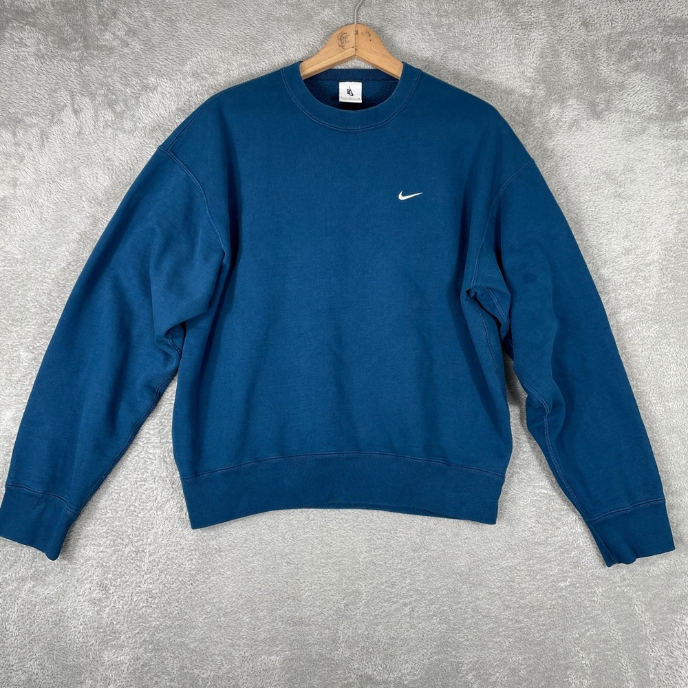 Nike Sweatshirt Mens Medium Blue Embroidered Swoosh Logo Crewneck Fleece